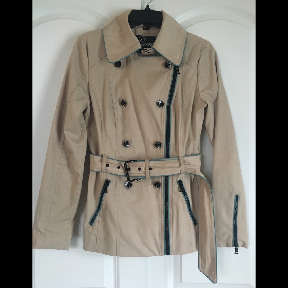 Guess Belted Tan Rain Jacket.